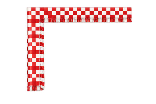 Red and white checkered picnic tablecloth fringed border creating an l-shape frame on a transparent background