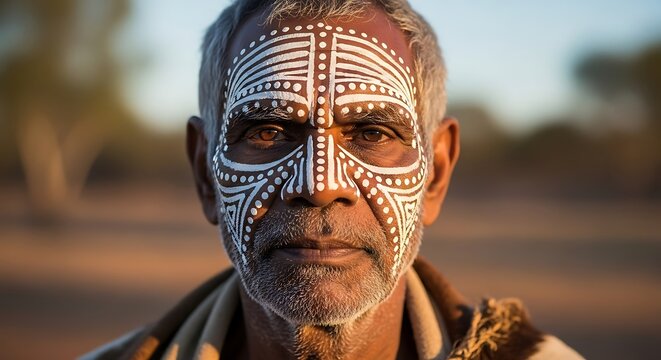 Elderly Aboriginal Man with Traditional Face Paint.
