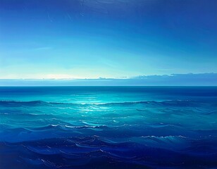 Obraz premium Ocean scene with blue skies, shimmering water, and gentle waves