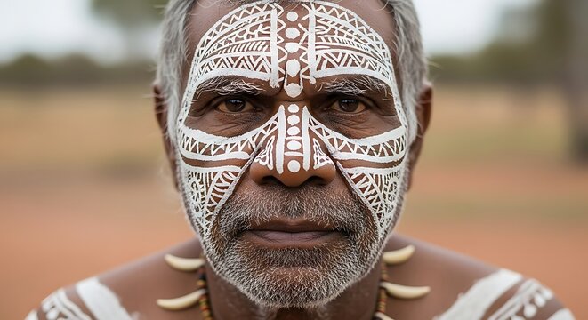 Elderly Indigenous Australian Man with Traditional Face Paint.