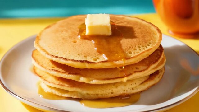 Pancake stack with butter and syrup