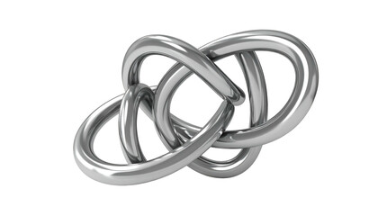 Fototapeta premium 3D rendered silver trefoil knot on a black background, with smooth, reflective surfaces