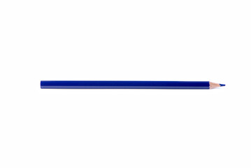 Single dark blue wooden pencil with sharpened tip placed horizontally, isolated on white background. Minimal composition with copy space for creativity, design, and education concepts.