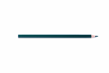 Single dark green wooden pencil with sharpened tip placed horizontally, isolated on white background. Minimal composition with copy space for creativity, design, and education concepts.