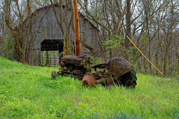 Vintage rusty farm tractor