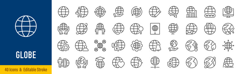Globe web icons in line style. Planet Earth, world map, global, travel, collection. Editable stroke.  Vector illustration. © iiierlok_xolms