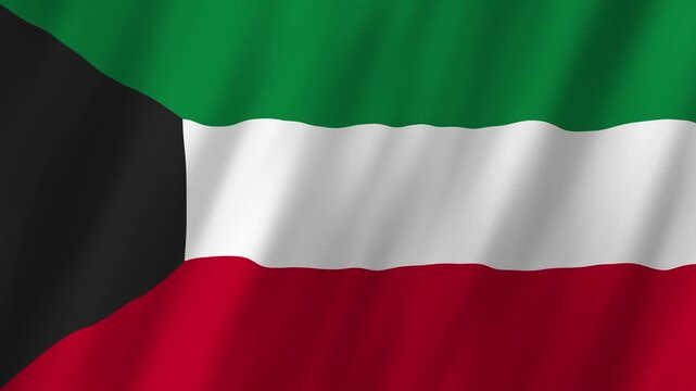 Kuwait Flag Waving on Wind, Realistic 4K Background Animation