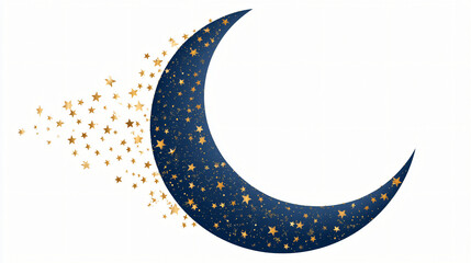 Crescent Moon with Gold Stars on Dark Blue Background