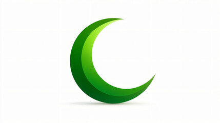 Green Crescent Moon Symbol on White Background