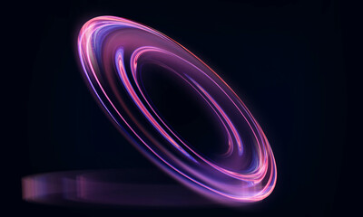 Abstract neon ring background, liquid glass effect.