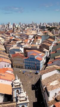 Pelourinho Slope At Salvador Bahia Brazil. Modern Glass Skyscraper Soars Above A Bustling City. Metropolitan Landscape Panoramic City View Beautiful. Metropolitan Enterprise Town. Salvador Bahia.