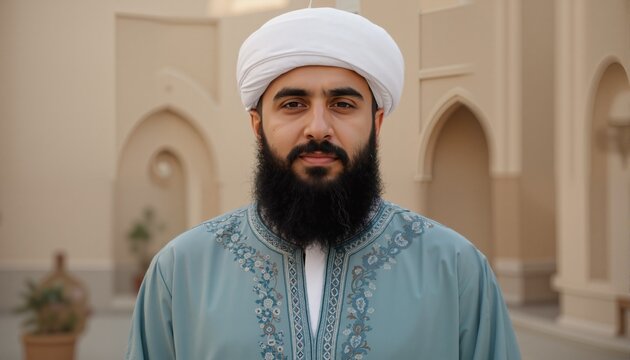 arabin muslim man with beard and traditional outfit
