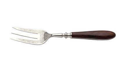 Fototapeta premium Elegant antique-style carving fork featuring ornate silver tines and a dark wooden handle