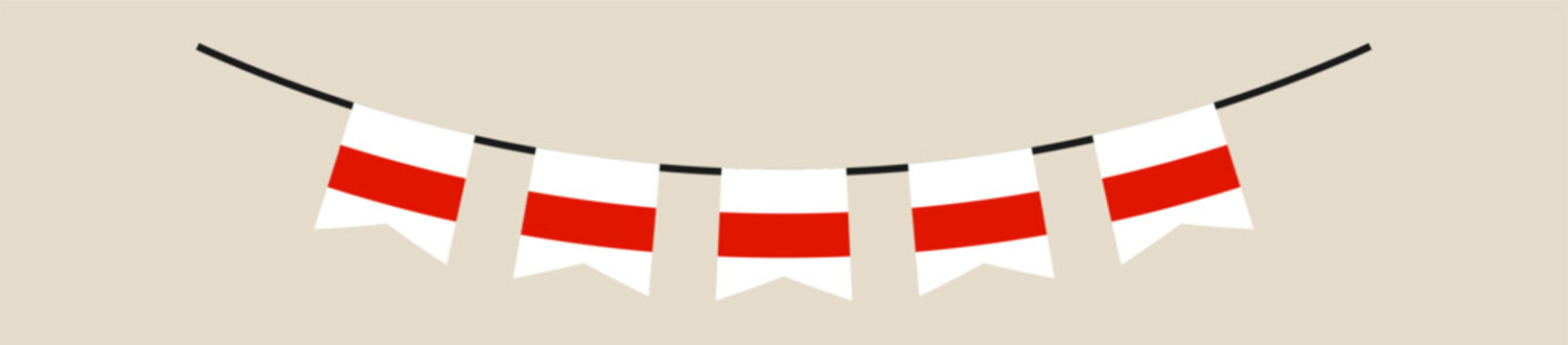 Minimalist Red and White Pennant Bunting Garland Elegantly Strung for Party and Celebration Designs.