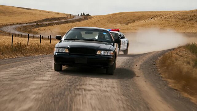 Highspeed Chase Across Rural Landscape With Flashing Emergency Lights
