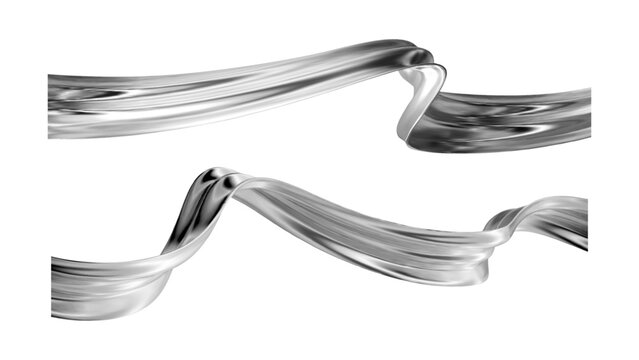 3d chrome abstract wave flying. Render liquid hologram ribbon. Y2k curve, spiral, swirl shape silver texture. Holographic ribbon glass effect. Vector render futuristic illustration
