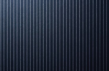 Obraz premium Dark blue pinstripe fabric closeup. Thin white vertical lines repeat across textile surface. Clean formal clothing pattern, business suit material texture background.