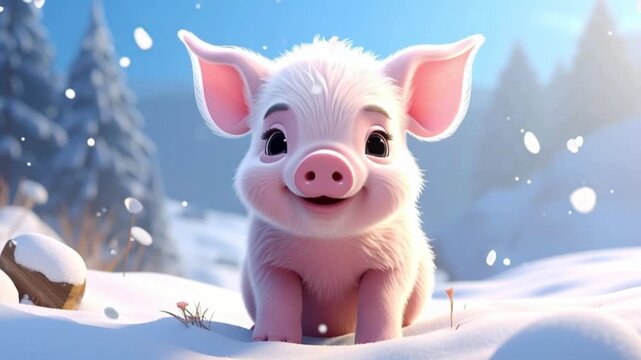 Niedliches Ferkel im Schnee