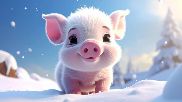 Niedliches Ferkel im Schnee