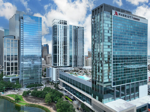 Drone phot of Marriott Marquis Houston Convention Center Hotel