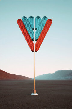 Abstract arrow marker standing in empty desert symbolizing destination isolation and choice