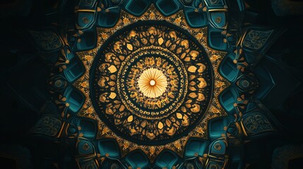 Obraz premium Luxurious Golden Mandala Pattern with Blue Accents and Ornate Details