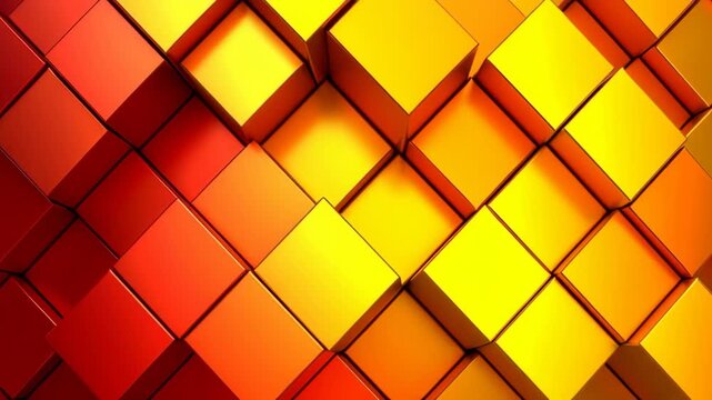 Abstract geometric pattern of raised cubes in warm orange and yellow gradient lighting