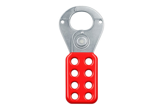 Red lockout safety hasp for industrial machinery isolation