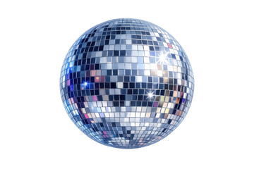 Disco ball reflecting colorful lights, creating a vibrant, sparkling atmosphere for dance, party, music, and celebration events. Transparent background