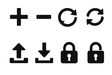 Obraz premium Minimalist interface icons: plus, minus, refresh, upload, download, lock