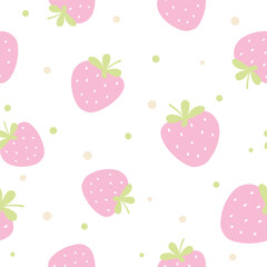 Seamless pattern with strawberry. Vector illustration on white background. It can be used for wallpapers, wrapping, cards, patterns for clothing and others. 