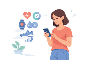 Woman tracking fitness goals on smartphone with health app