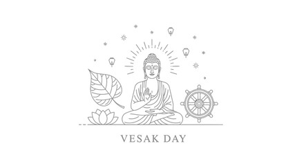 Buddha Meditating on Vesak Day Illustration.