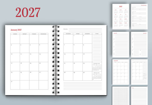 2027 Monthly Weekly Planner Half Letter