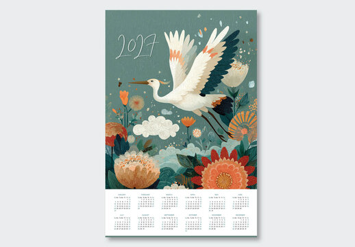 Illustrated Wall Calendar 2027 Template