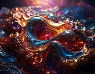 Opulent, undulating waves of molten gold, blue, and violet, ablaze with vibrant light