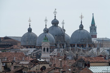 Naklejka premium Venice rooftop skyline with Saint Mark Basilica domes. Venice, Italy