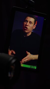 View Of Monitor From Behind Person, Camera Angle Capturing Monitor During Editing Process, Perspective Over Shoulder Displaying Playback Interface With Timeline And Color Highlights