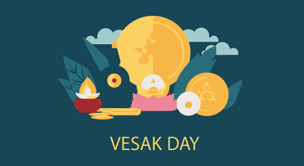 Fototapeta premium Vesak Day Buddhist Lanterns and Offerings.