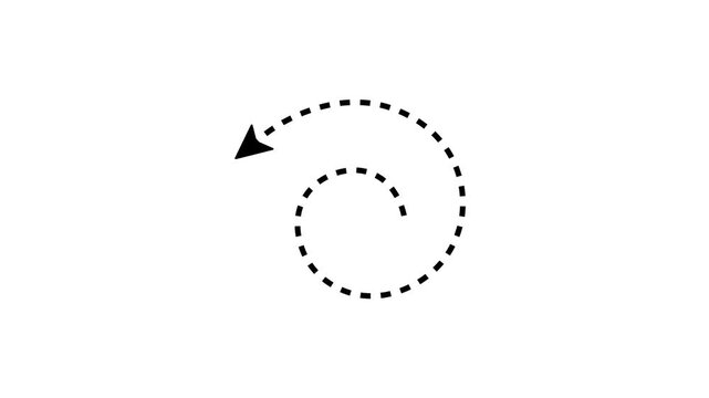 arrow animation following dotted line, rotating motion graphic, spiral line, 4k video