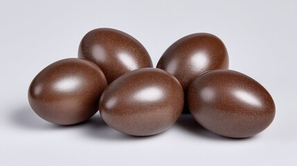 Obraz premium Beautifully Polished Brown Eggs on a Light Gray Background Ideal for Culinary and Easter Graphics, Illustrations, or Decorative Themes
