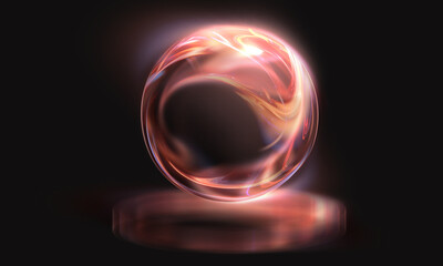 Shimmering blue purple sphere made of neon particles with glowing abstract flow, modern sci-fi background.