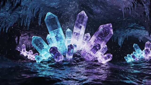 Glow Crystal Cave, Magical Gemstones, Fantasy Landscape, Natural Wonder