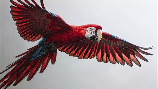 Majestic macaw parrot gliding through the air in a tropical setting