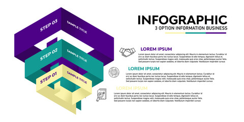 Fototapeta premium Vector 3D ribbon-shaped infographic with 3 steps. For business process presentation information templates. Infographic with 3-step option processes. Editable vector.
