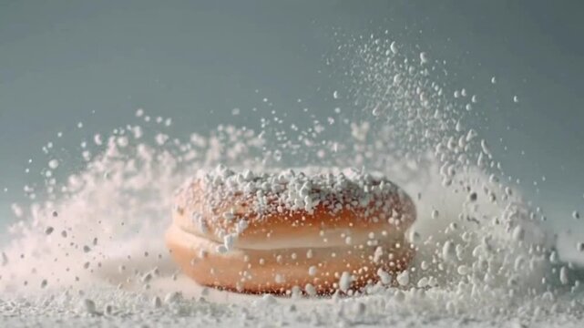 Donut Falling into Powdered Sugar Slow Motion