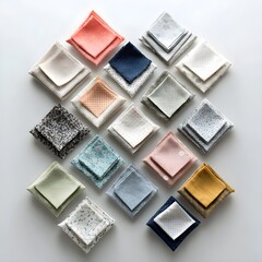 Fototapeta premium Folded handkerchiefs in top down minimalist shot form geometric order texture and calm visual balance