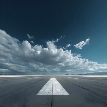 Minimal runway surrounded by open sky conveys power scale freedom and dramatic architectural visual storytelling