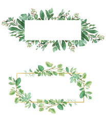 Obraz premium Watercolor illustration frame eucalyptus leaves isolated on transparent background