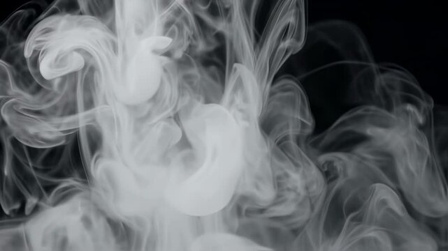 Swirling smoke patterns dance in the air, captured in a close-up abstract monochrome photography